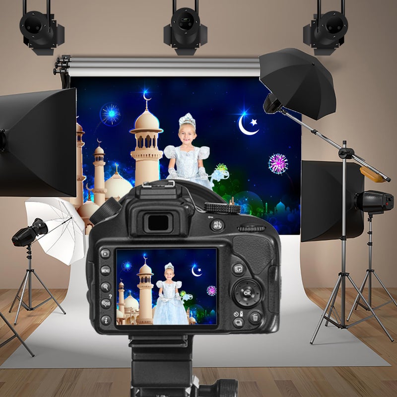Baocicco باوسيكو 7x5 قدم خلفية مسجد ليلية ظل معمار إسلامي غامض مسجد عيد مبارك خلفية تصوير للصلاة الليلية للصلاة الإسلامية للأطفال والبالغين تصوير بورتريه استوديو دعاية - Image 3